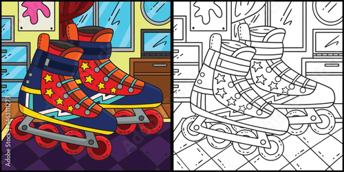 Inline Skates for Boy Coloring Page Illustration 