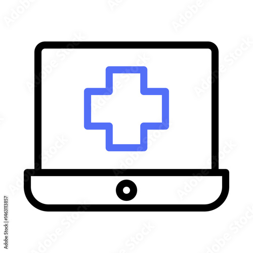 Digital healthcare access illustration featuring a plus sign on a laptop screen