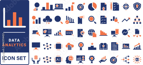 Data driven line icon set. Editable stroke. Containing as big data, data mining, algorithm, analytics, machine learning, ai, science, warehouse, database, dataset and more.