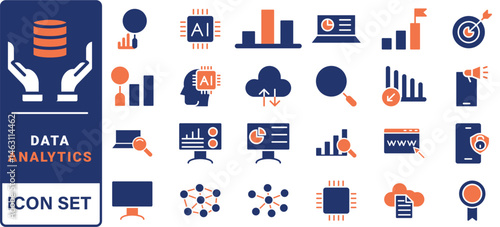 Data driven line icon set. Editable stroke. Containing as big data, data mining, algorithm, analytics, machine learning, ai, science, warehouse, database, dataset and more.