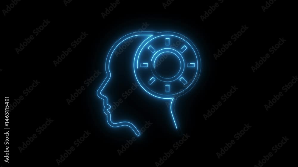 Glowing head with rotating gear brain concept on dark background Glowing head with rotating gear brain concept on dark background