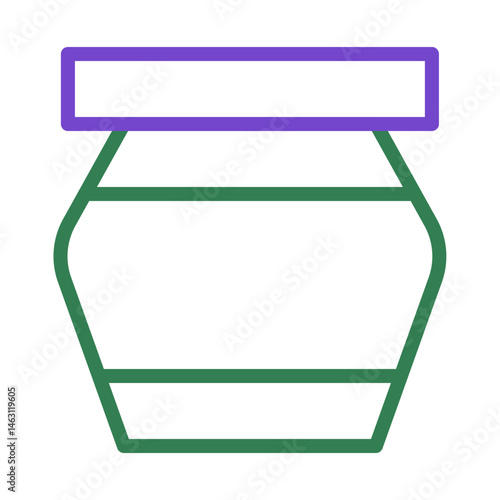 Abstract minimalist outline of a jar with distinct violet and green accents