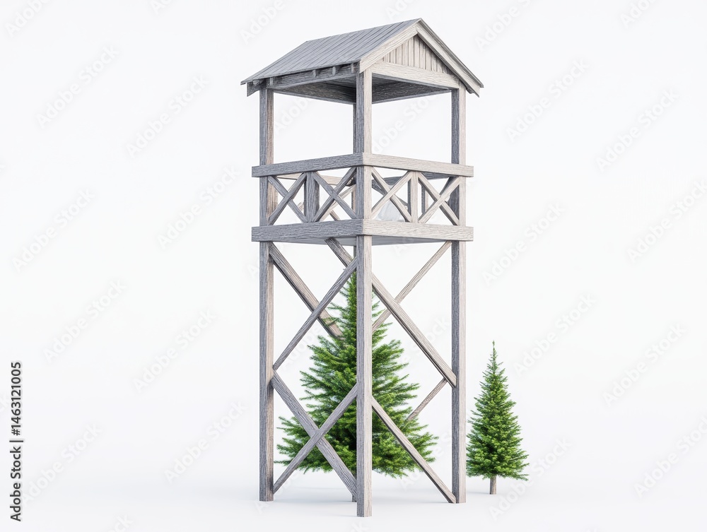 Wooden Lookout Tower with Fir Trees Wooden Lookout Tower with Fir Trees