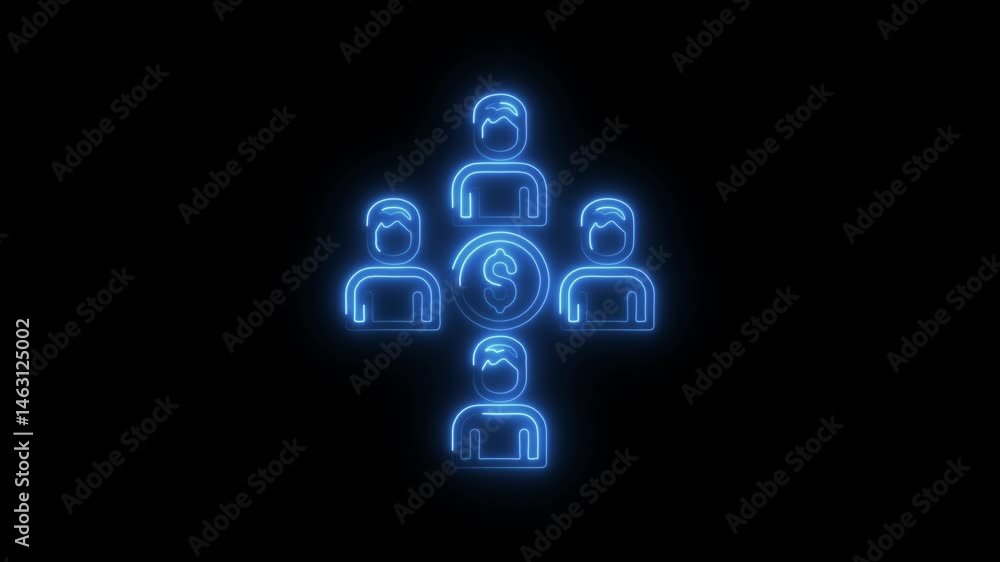 Teamwork investment glowing outline effect on black background animated stock video Teamwork investment glowing outline effect on black background animated stock video