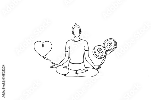 Continuous one line drawing of Woman work life balance icon. Single line drawing Woman work activity. Work life balance concept vector art. Doodle line illustration.