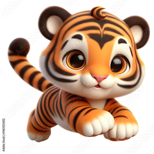 Cute 3d tiger isolated on white background