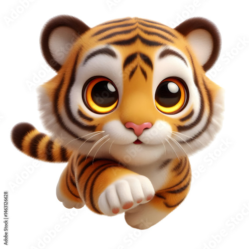 Cute 3d tiger isolated on white background