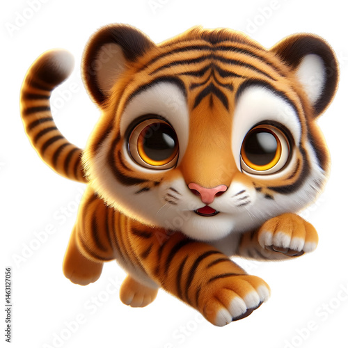 Cute 3d tiger isolated on white background