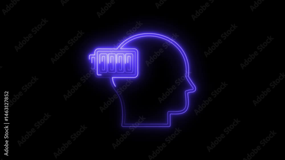 Neon head silhouette with vr headset on black background glowing animation Neon head silhouette with vr headset on black background glowing animation