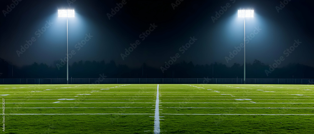 Fototapeta premium Empty Night Soccer Field Under Stadium Lights