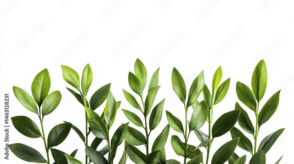 Fototapeta premium Fresh green leaves against white