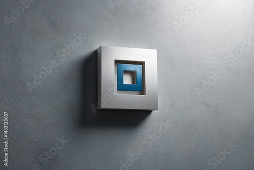 Geometric design with nested square shapes, mounted on a textured wall