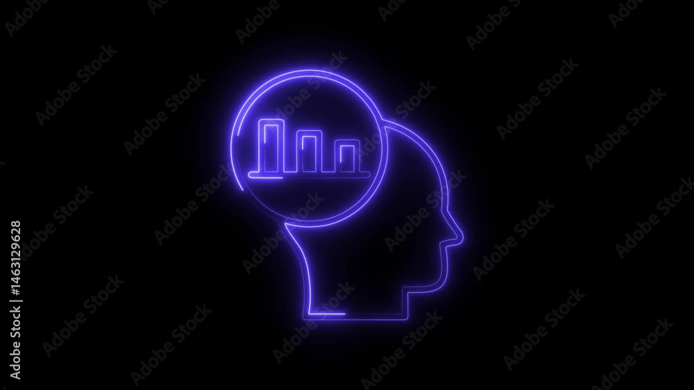 Glowing human head silhouette with bar graph inside intelligence analytics Glowing human head silhouette with bar graph inside intelligence analytics