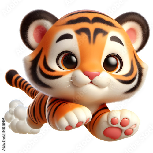Cute 3d tiger isolated on white background