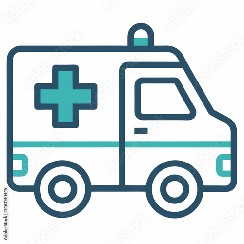 Ambulance Line Art Icon – Emergency Medical Vehicle Symbol on White Background

