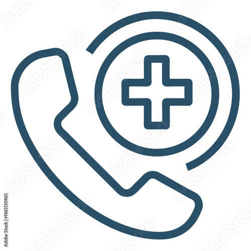 Emergency Call Line Art Icon – Phone Receiver with Medical Plus Sign on White Background

