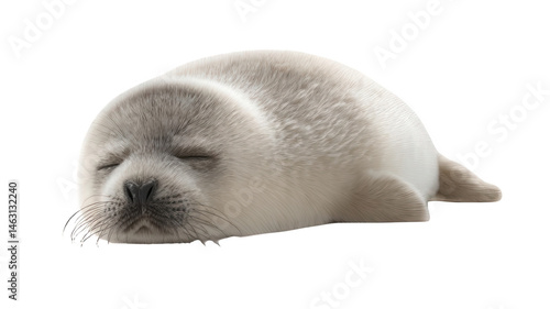 Realistic Baby Seal Pup Sleeping Peacefully Transparent Background