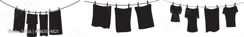 Silhouette of Clothes Hanging on a Line with Clothespins Laundry and Drying Illustration