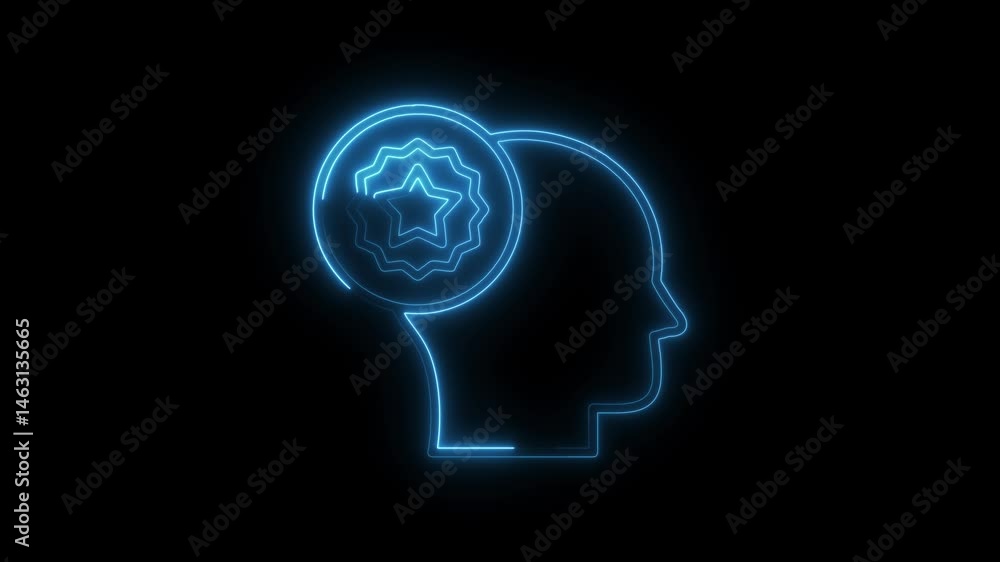 Neon mind with star icon concept of ideas and innovation animation Neon mind with star icon concept of ideas and innovation animation