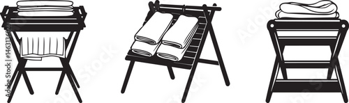 Silhouette of Towel Racks with Folded Towels Bathroom Storage and Hotel Room Essentials Concept