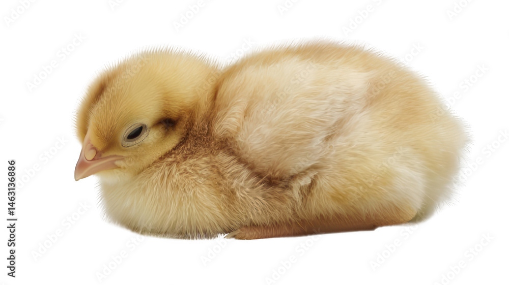 Obraz premium Realistic Sleeping Yellow Chick Isolated on White Background