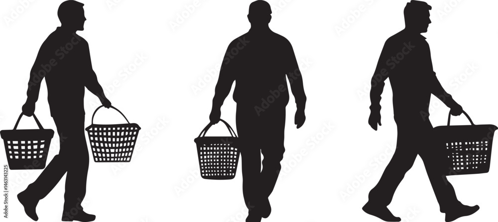 Φωτογραφία Silhouette of Man Carrying Shopping Basket Walking Market or Grocery Concept Ill