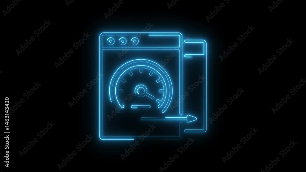 Website speed optimization concept glowing neon light effect on black background Website speed optimization concept glowing neon light effect on black background