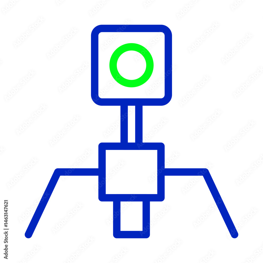 Stylized geometric bacteriophage illustration with vibrant blue and green coloring Stylized geometric bacteriophage illustration with vibrant blue and green coloring