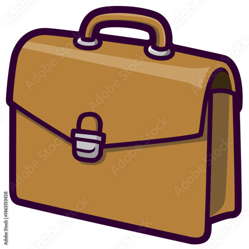 brown leather briefcase cartoon sticker isolated on white