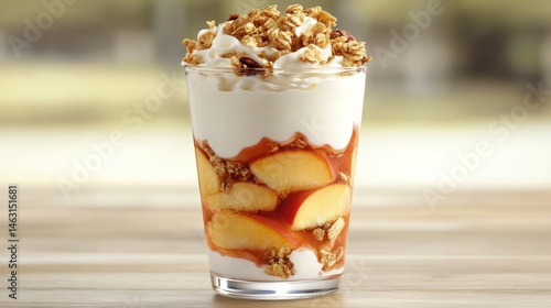 Wallpaper Mural Delicious and Nutritious Fruit and Yogurt Parfait with Granola and Fresh Peaches in Clear Glass on Wooden Surface in Bright Natural Light Torontodigital.ca