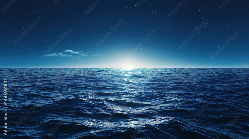 Obraz premium Blue earth shining brightly on the horizon surrounded by a starry sky in the vast universe