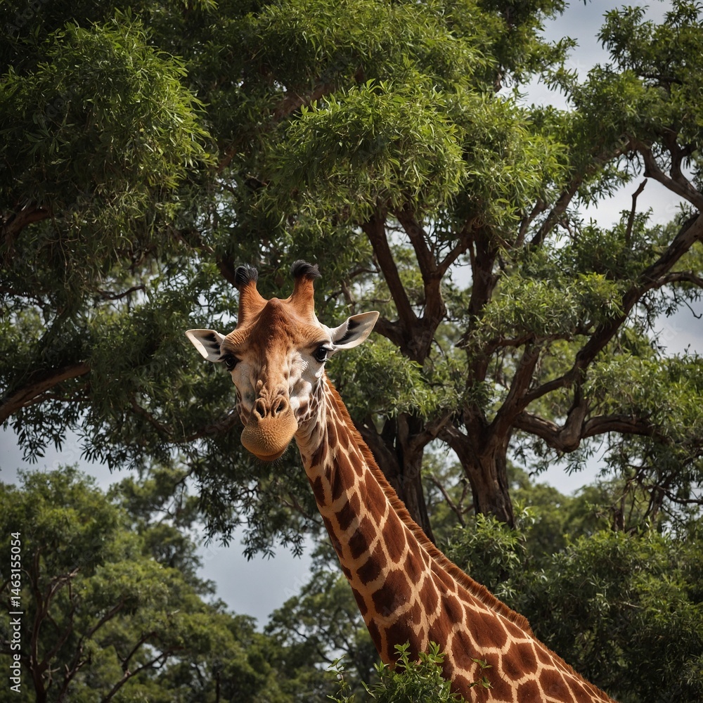 Fototapeta premium Giraffe Eating Leaves From a Tall Tree