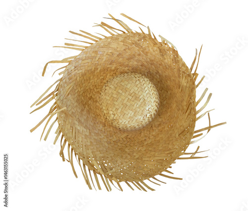 top view straw hat symbol of june festival isolated