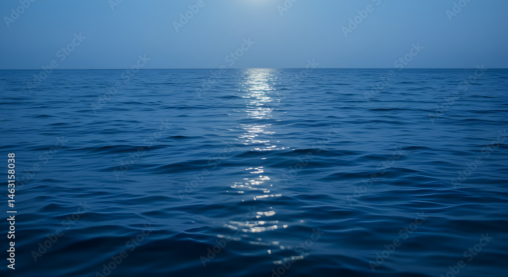 Fototapeta premium Moonlight Reflections Illuminate Deep Blue Ocean Tranquility Scenery