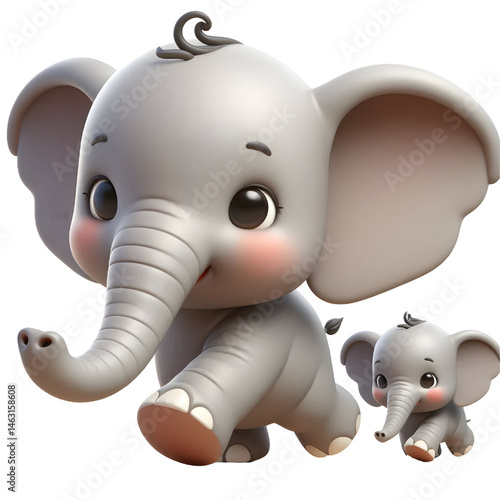 Cute 3d elephant isolated on white background