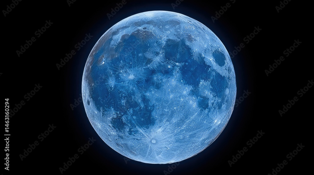Obraz premium A stunning blue moon, showcasing its craters and surface details in a captivating night sky.