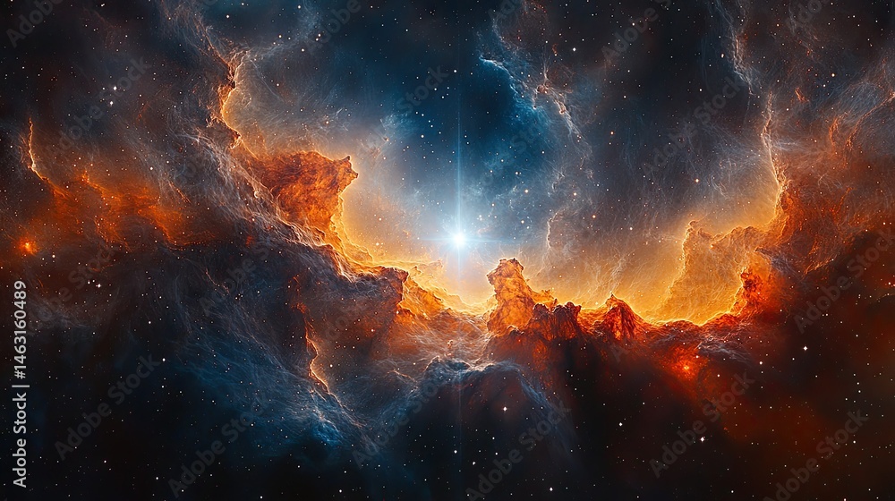 Fototapeta premium A stunning cosmic nebula showcasing vibrant colors and stellar formations in deep space.