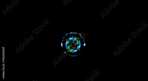 Mystical Orb Displaying Vibrant Colors And Intricate Patterns On Black Background