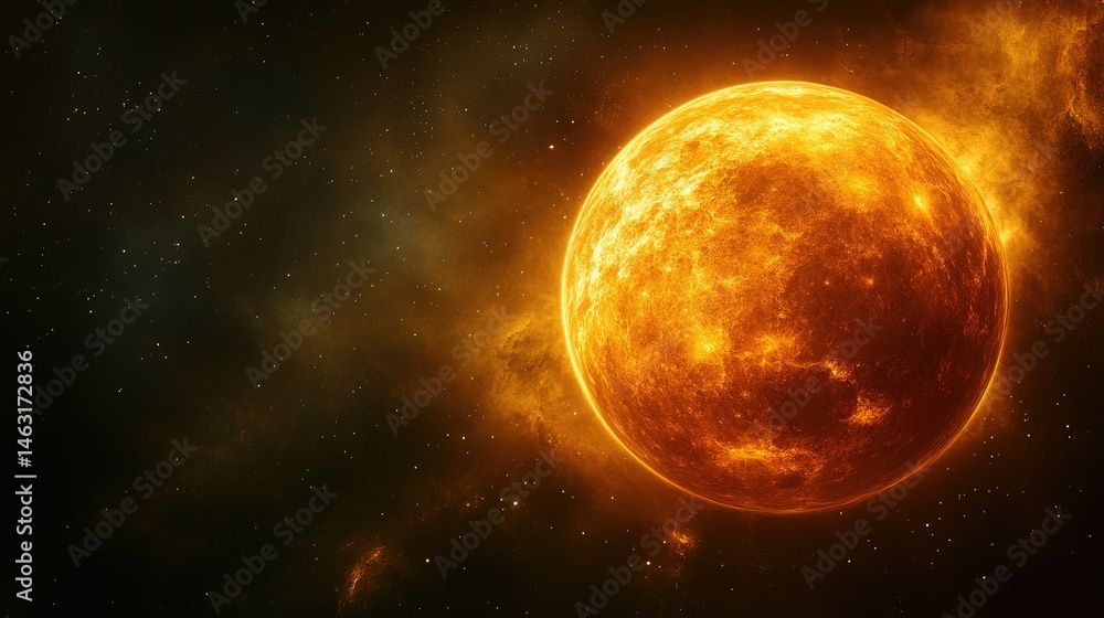 Fototapeta premium A vibrant depiction of a glowing sun in a cosmic setting, illustrating the beauty of space.