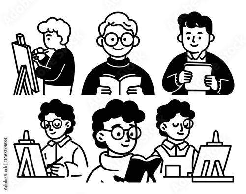 Engaging Cartoon Illustrations of Artists in Action and Creativity