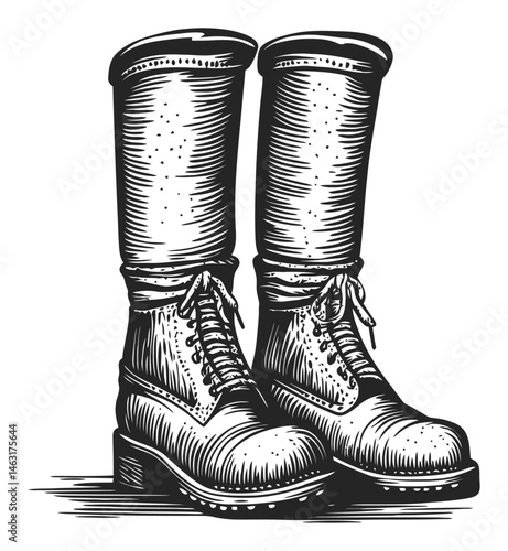 Vintage Engraving of Classic Leather Boots in Black and White Style