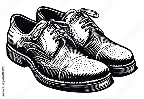 Vintage Style Engraving of Classic Dress Shoes for Fashion Illustrations