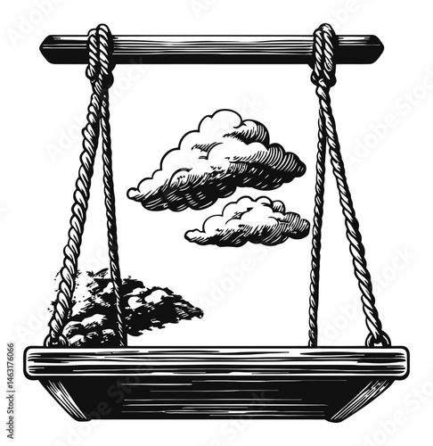 Vintage Swing Illustration with Clouds and Landscape Design