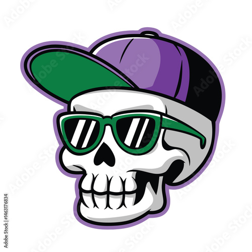 Cool Skull with Cap and Sunglasses Vector Illustration