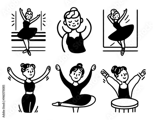 Playful Cartoon Doodles of Ballet Dancers in Various Poses