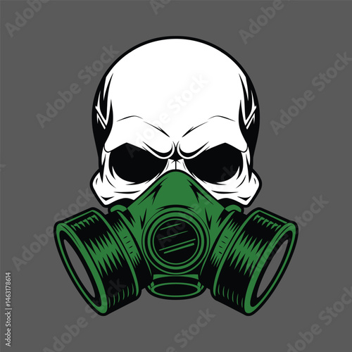 Skull Wearing Gas Mask Dark Illustration