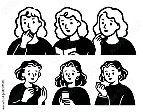 Charming Cartoon Doodle Illustrations of Women Expressing Emotions