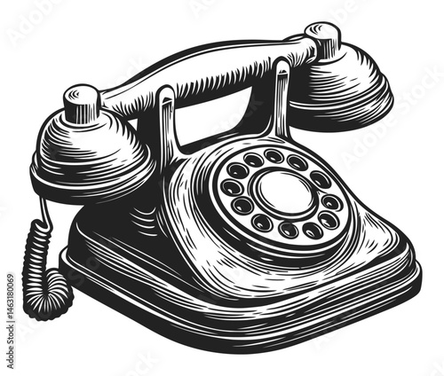 Vintage Engraving of Classic Telephone with Detailed Illustration