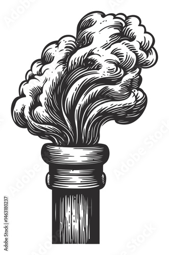 Vintage Engraving of Smoky Cloud Emanating from a Pipe
