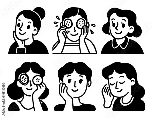 Playful Cartoon Doodles of People Enjoying Facial Treatments